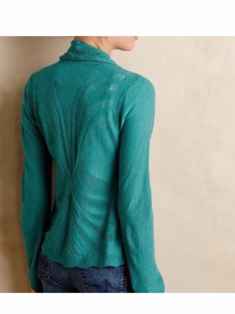 Angel Of The North Brushed-Horizon Open-Front Teal Cardigan Sweater - Picture 5 of 15